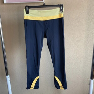 Lululemon Womens 4‎ Blue & Yellow Cropped Leggings Athletic Yoga Running Gym